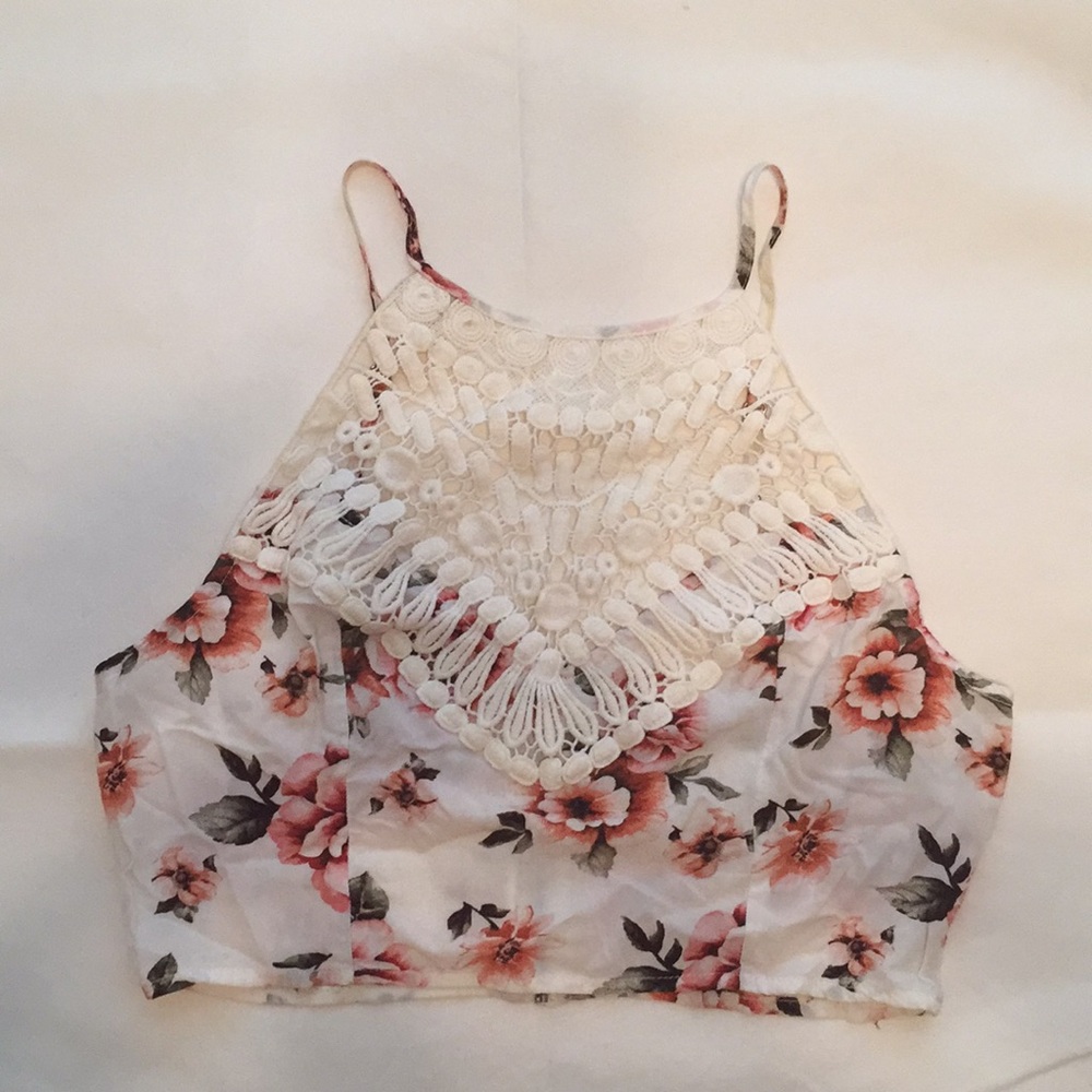 White Floral Croqueted Crop Top